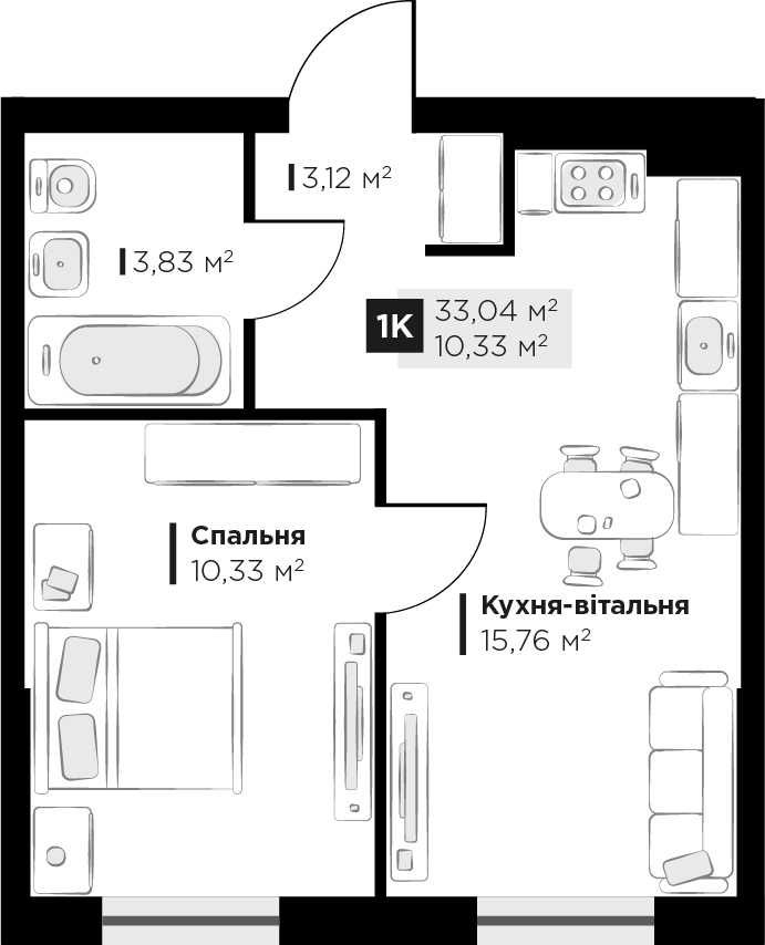 Продаж 1 кім. квартири Perfect Life 33.04 м2 Винники