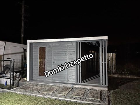 %RATY% Nowoczesny domek narzędziowy z drewutnia zadaszeniem