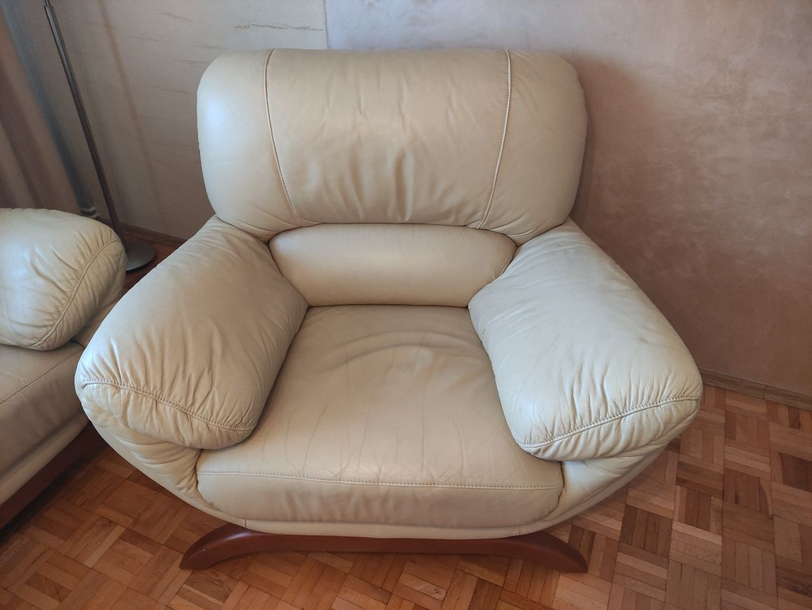 Sofa, dwa fotele, skóra naturalna