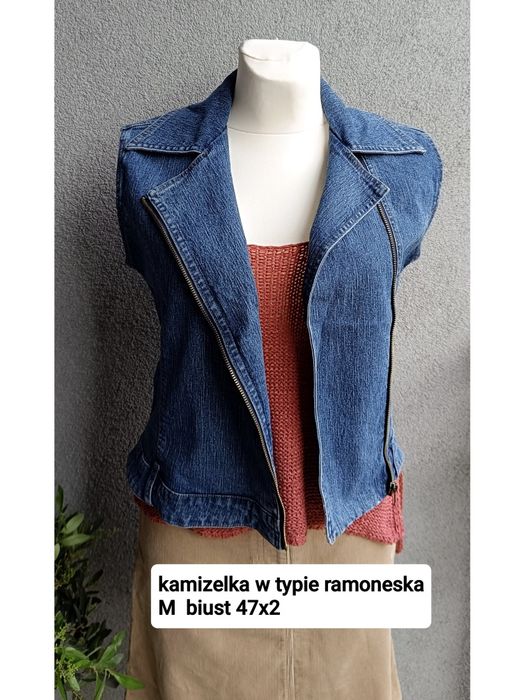Kamizelka w typie ramoneska wiosna jeansowa biust 47x2 M vintage