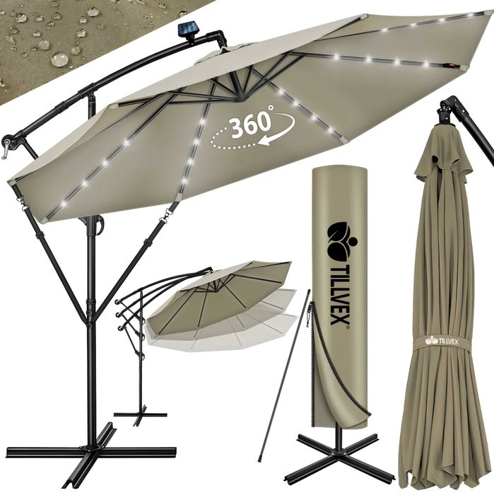 Parasol ogrodowy z oświetleniem LED 300x247cm ALU UV obrotowy j.brąz