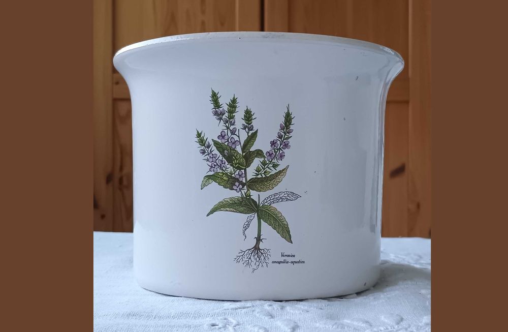 Ceramiczna doniczka 17 cm, temat: botanika, zioła