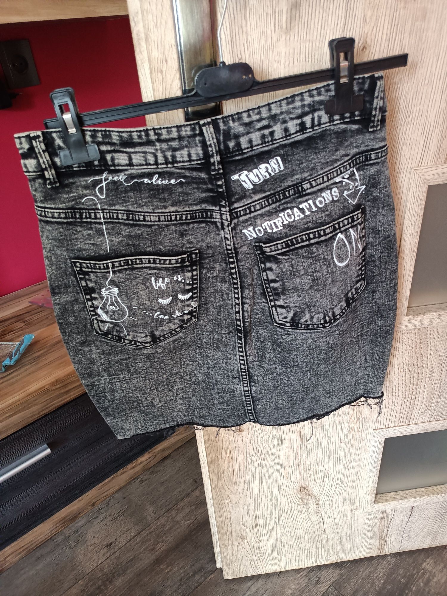 Spódnica jeansowa szara z napisami new yorker spódniczka