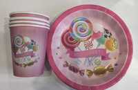 Качественный набор детской посуды (тарелочки+стаканы) Сладости по 4шт