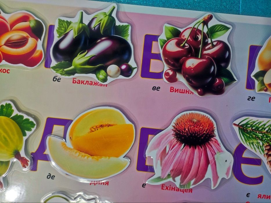 Абетка на липучках (рослини) 
Книжечка має 41 деталь.
Формат