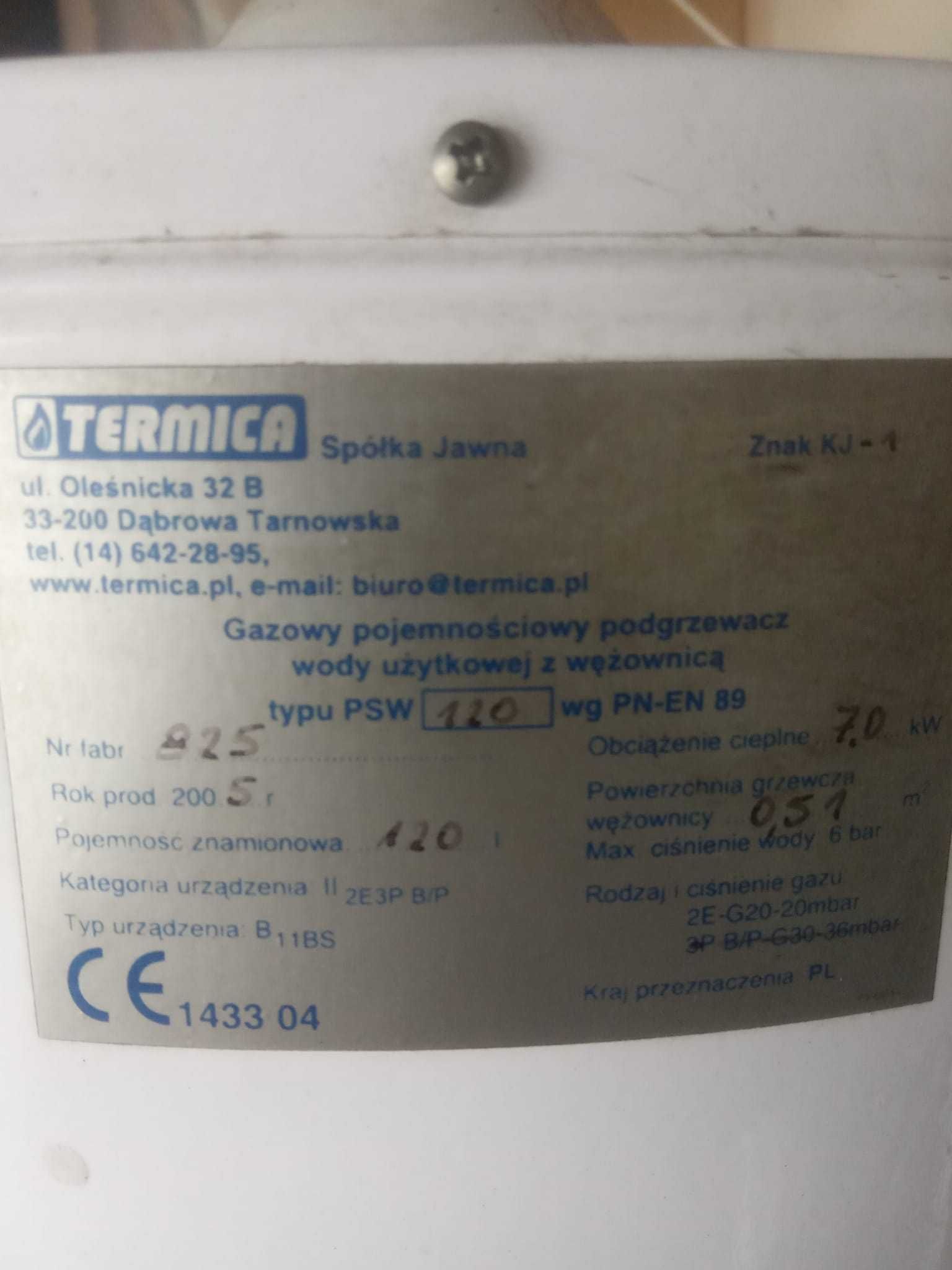 Zbiornik podgrzewacz wody gazowy na ciepła wodę Termica, 120 l.