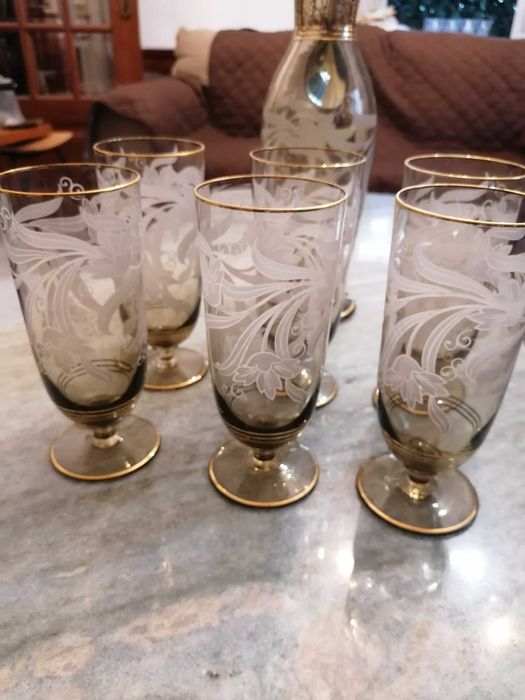 Decantador / Licoreira com 6 copos de cristal