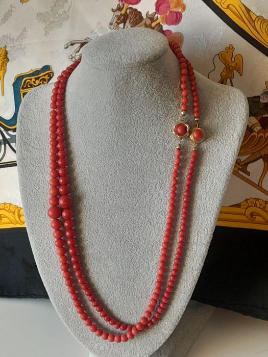 Zabytkowy Naszyjnik Złoto 750 Koral nat. WYCENA