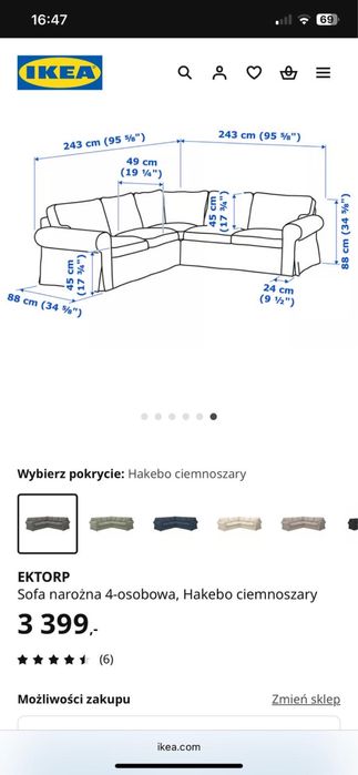 Sprzedam narożnik IKEA EKTORP – szary, wygodny i zadbany!