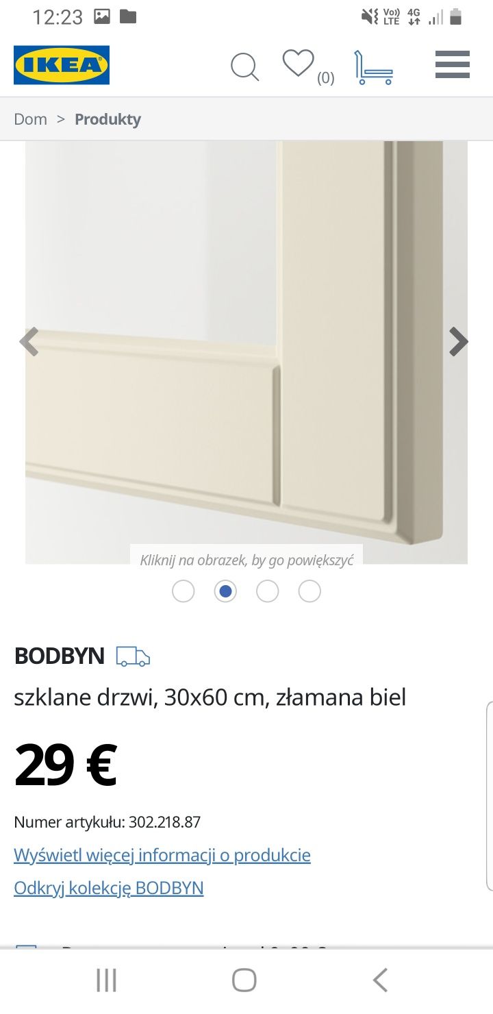 Front Bodbyn IKEA kremowy szkło przeszklony metod 30 x 60 cm nowy