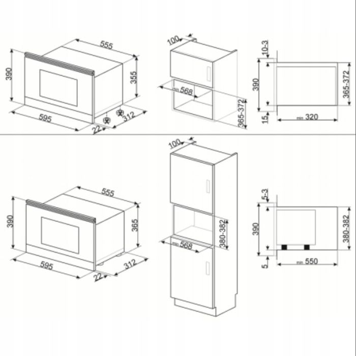 Mikrofala do zabudowy SMEG MP422S seria Linea wys. 38 cm