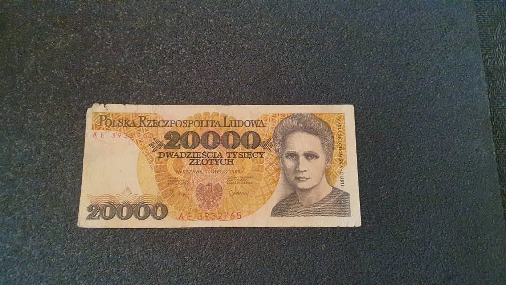 20000 zł banknot PRL Curie st.4 seria AE