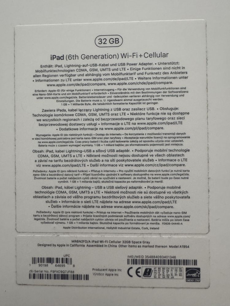 Ipad 9.7" 6 generacja 32GB WIFI Cellular Space Grey