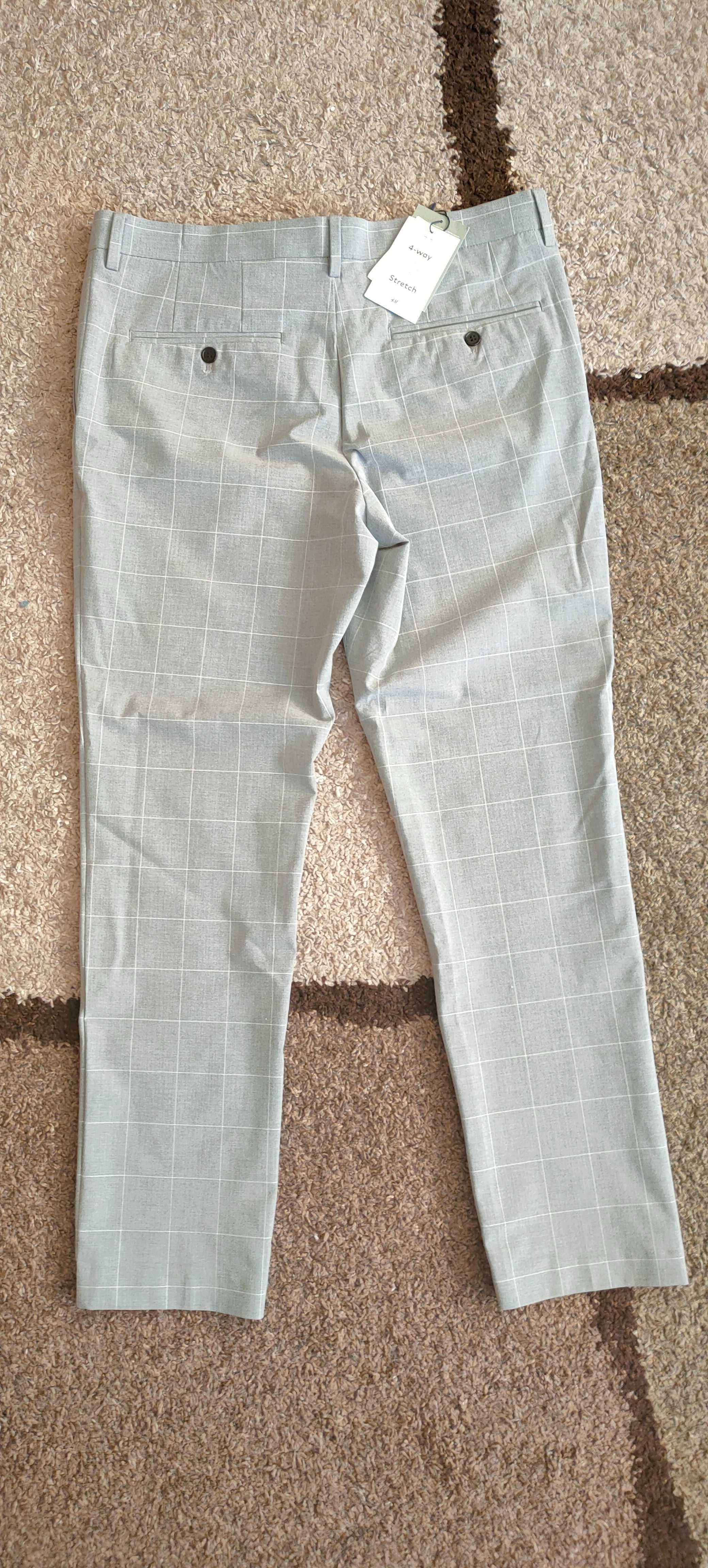 Szare męskie spodnie H&M w kratę - slim fit - NOWE - rozmiar 34