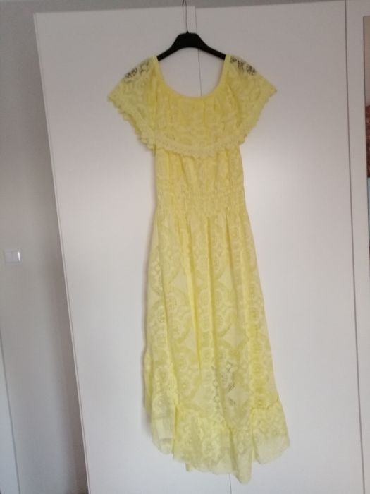 Nowa Żółta koronkowa sukienka hiszpanka asymetryczna xs s m L