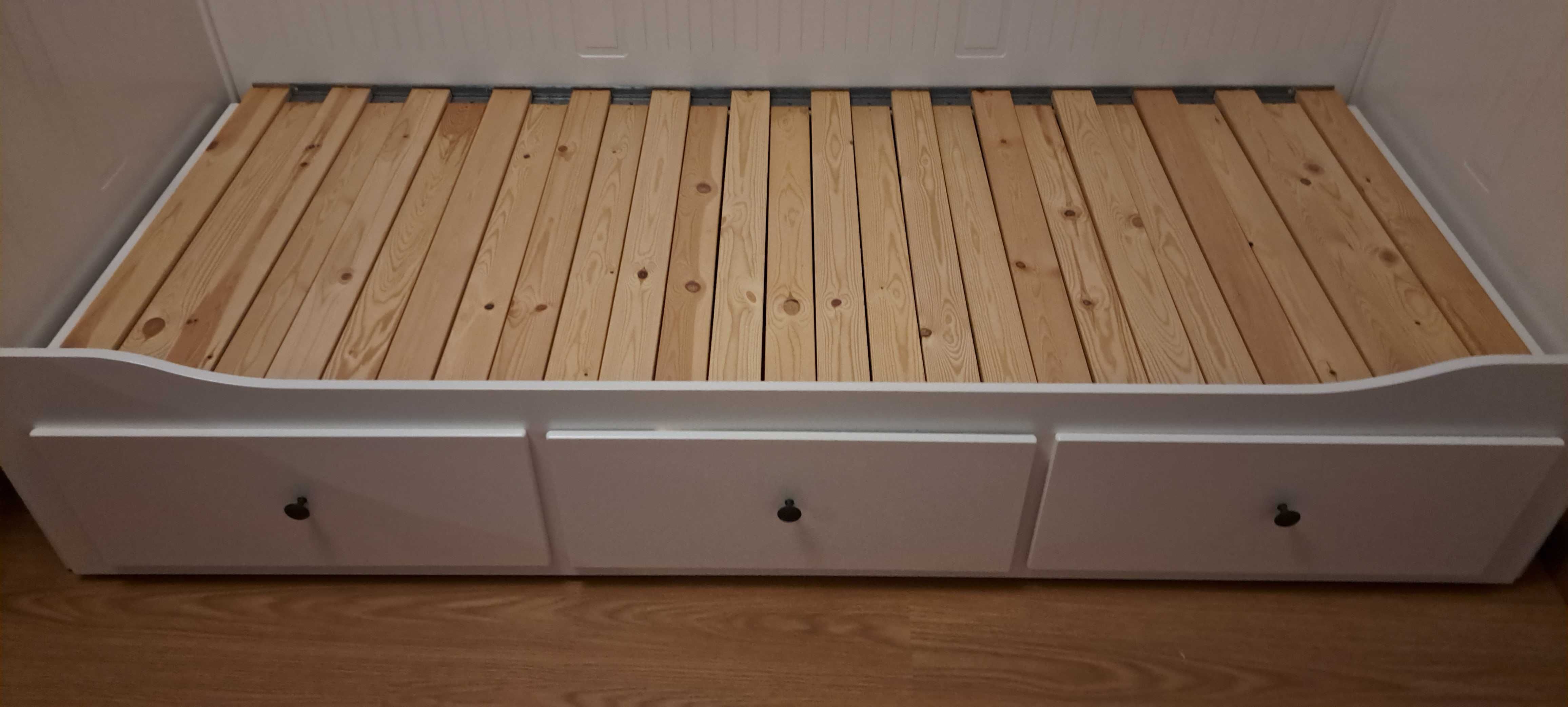 HEMNES - Cama individual/dupla com 3 gavetas, de cor branca