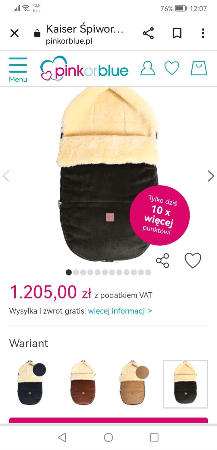 Śpiwór dł 80 cm na baranku KAISER