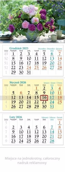 Kalendarz 2026 ścienny trójdzielny Kwiaty. Lucrum