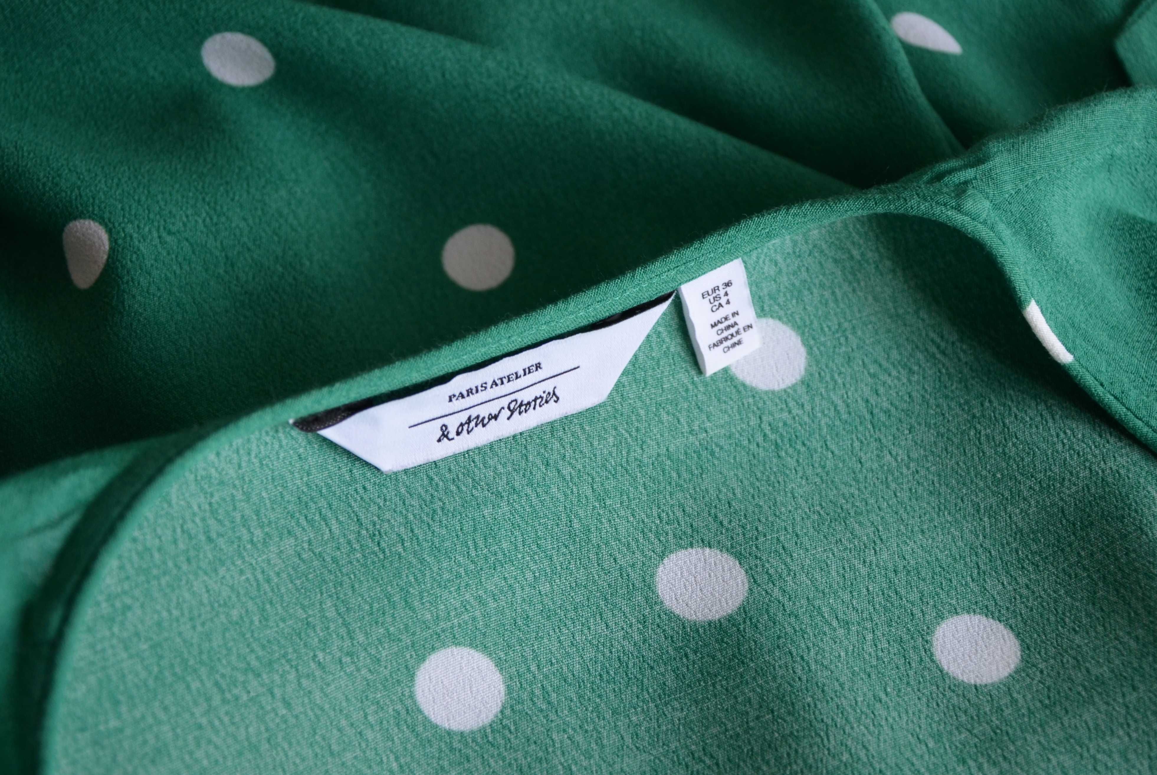 & Other Stories zielona kopertowa sukienka kropki groszki retro 36 S
