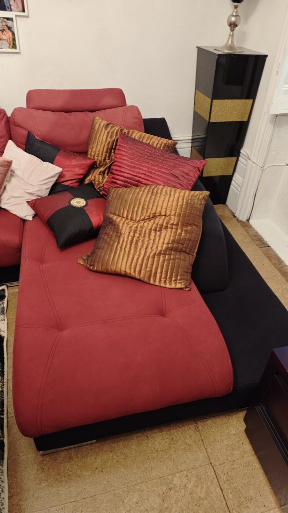 Sofá Pele C/Chaise Longue Grande 8/10 Lugares