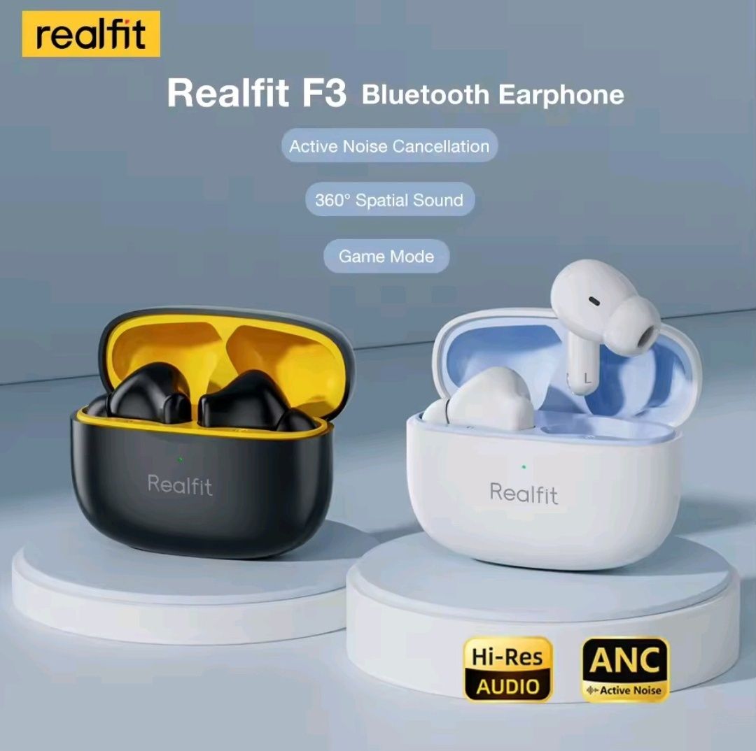 Realfit F3 ANC Fones de Ouvido Bluetooth com Cancelamento Ativo de Ruí