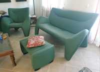 Conjunto de sofá,  maple e 2 bancos vintage Leolux em couro