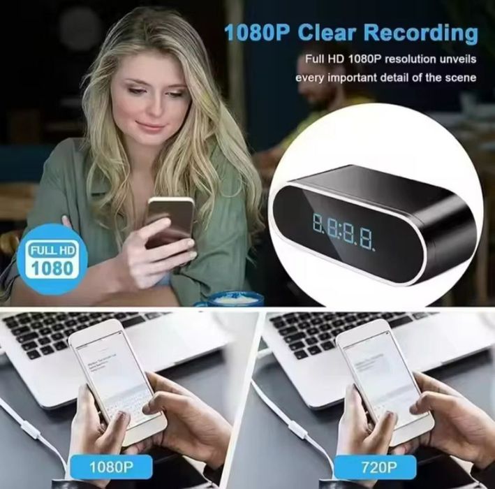 Міні камера, WIFI, будильник, часи, нічне бачення. Карта пам'яті.