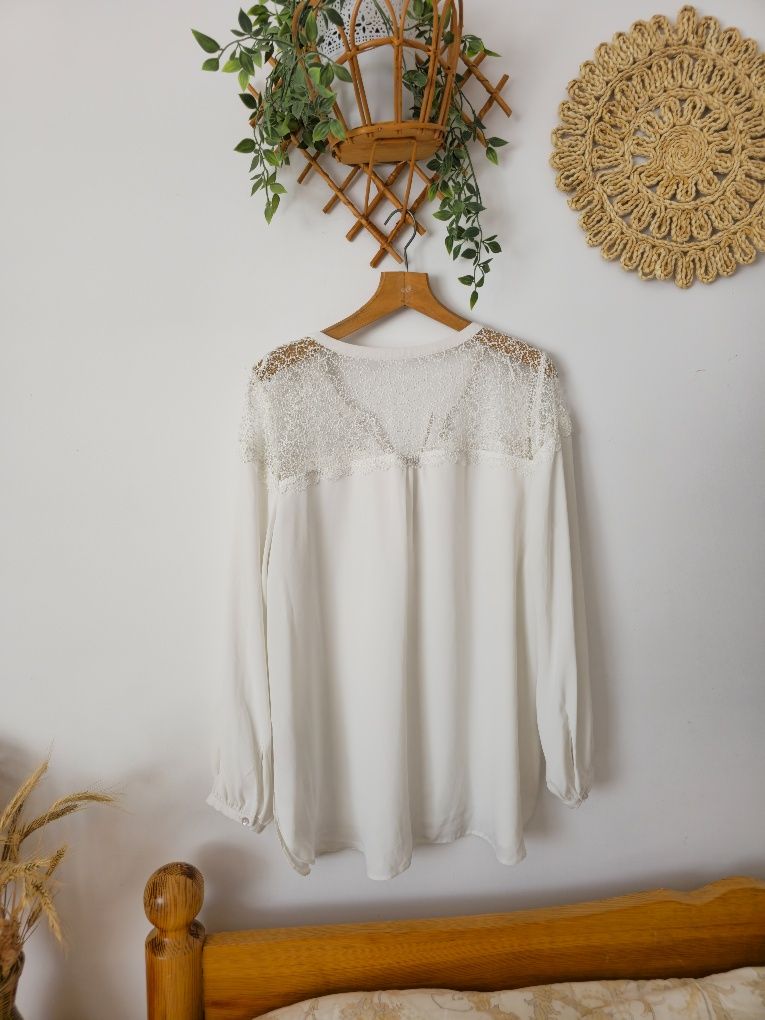 Jasna luźna koszula bluzka koronka elegancka Wallis XL