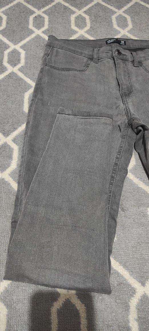 Siwe spodnie wysoki stan jeansowe szare jeans Skinny slim fit rozm 38