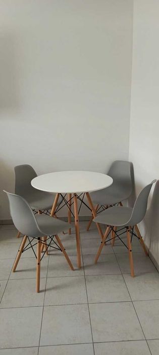 Duży stół + 4 krzesła białe skandynawskie 80cm ZESTAW NOWE