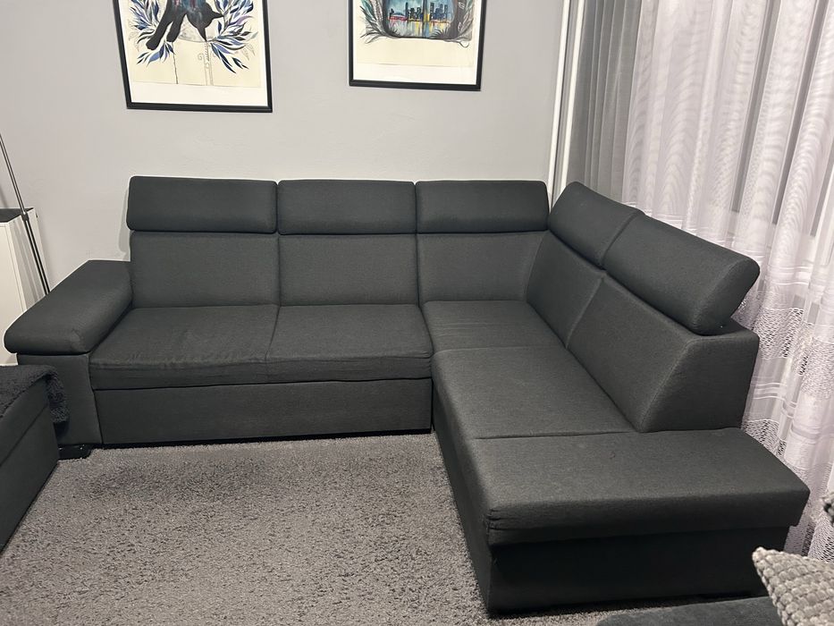 Jysk narożnik SAHL ciemnoszary z funkcja spania ze skrzynką + kanapa