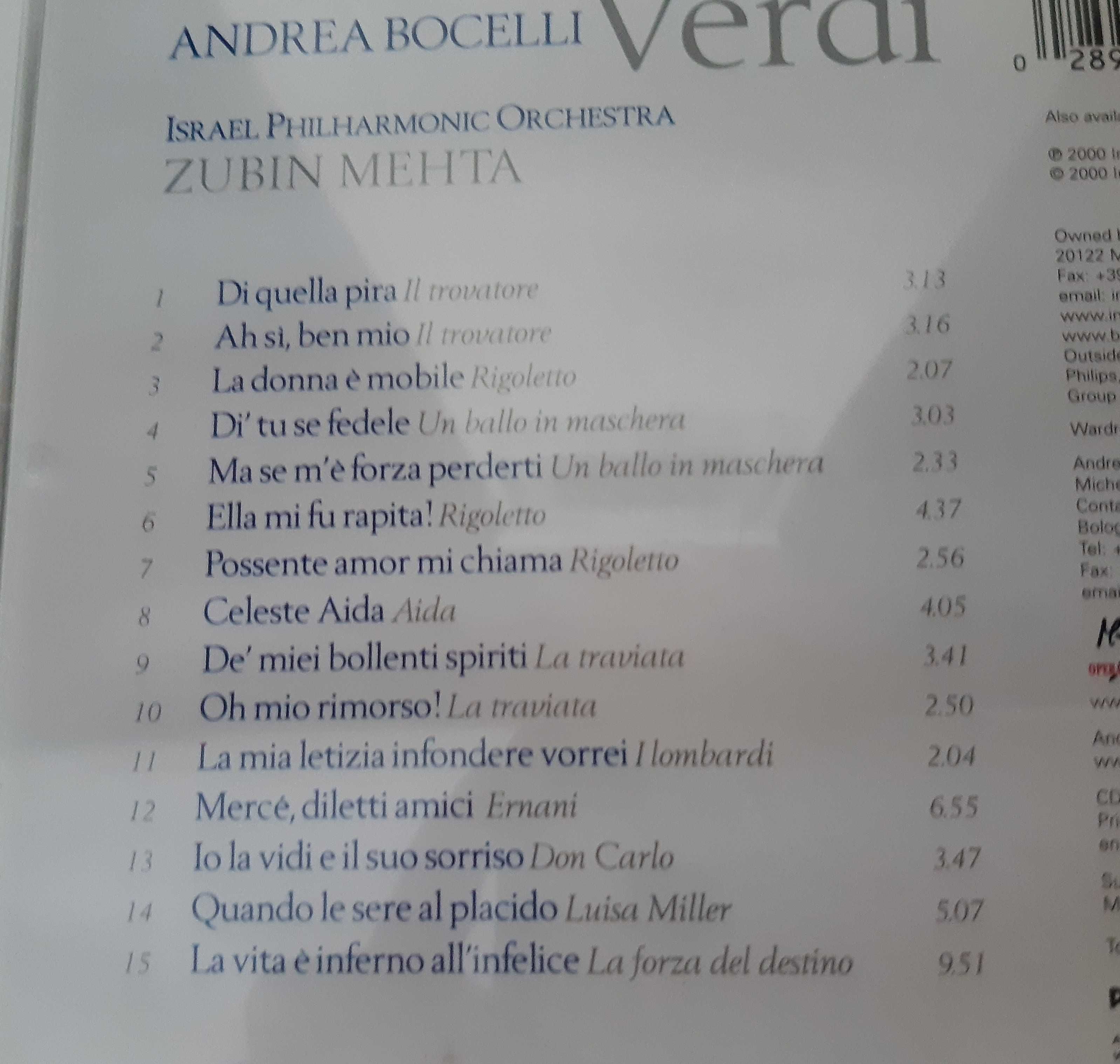 CD Original Como Novo Andrea Bocelli VERDI Israel Orchestra