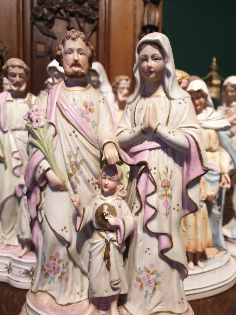 Stara figurka porcelanowa Święta Rodzina biskwit Maryja Józef i Jezus