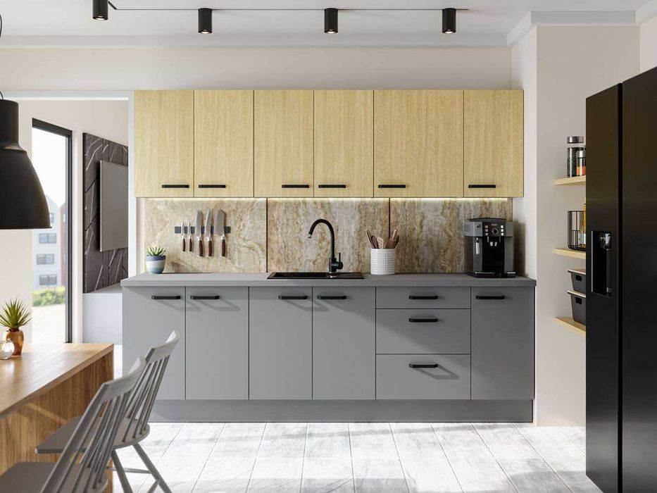 Zestaw mebli kuchennych NASTIA/SANDI kuchnia modułowa antracyt/artisan