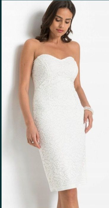 Wyprzedaż sukienka 32 34 śmietankowa koronka cywilny poprawiny panieńs