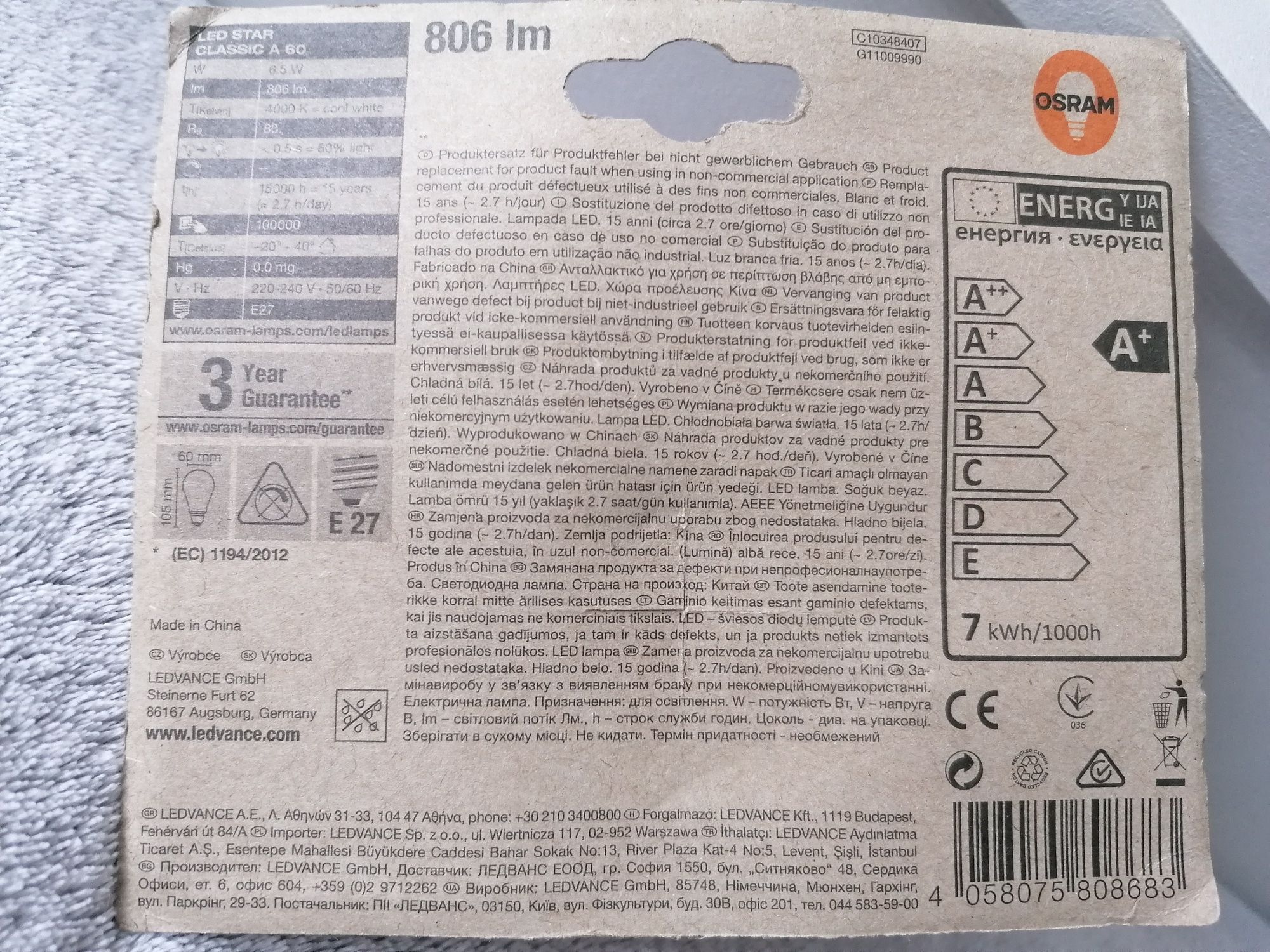Żarówka led firmy osram e27