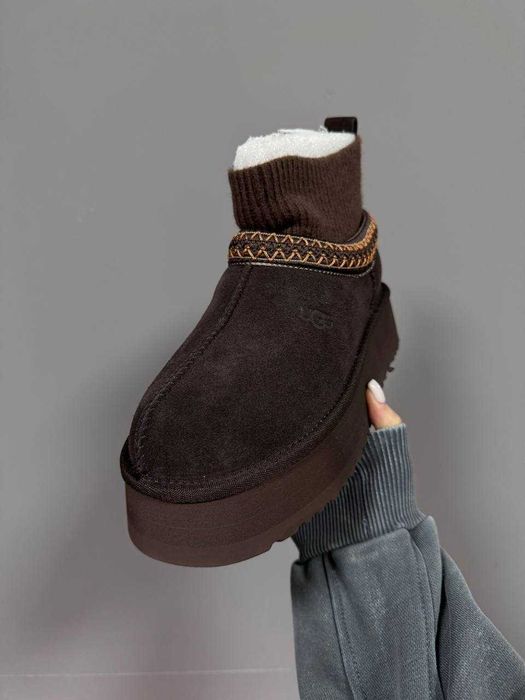 Жіночі зимові уггі UGG TAZZ PLATFROM SOCK CHOCOLATE premium 1484