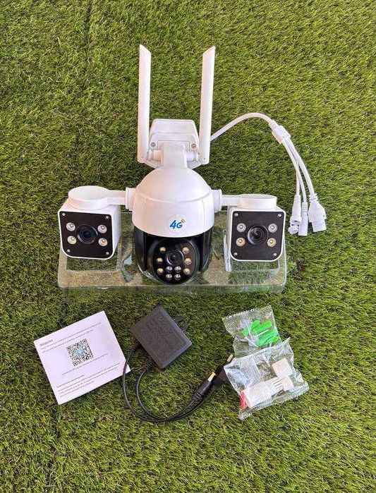 Потрійна Камера відеонагляду 4G 3G під сім-карту вулична V380 3 лінзи