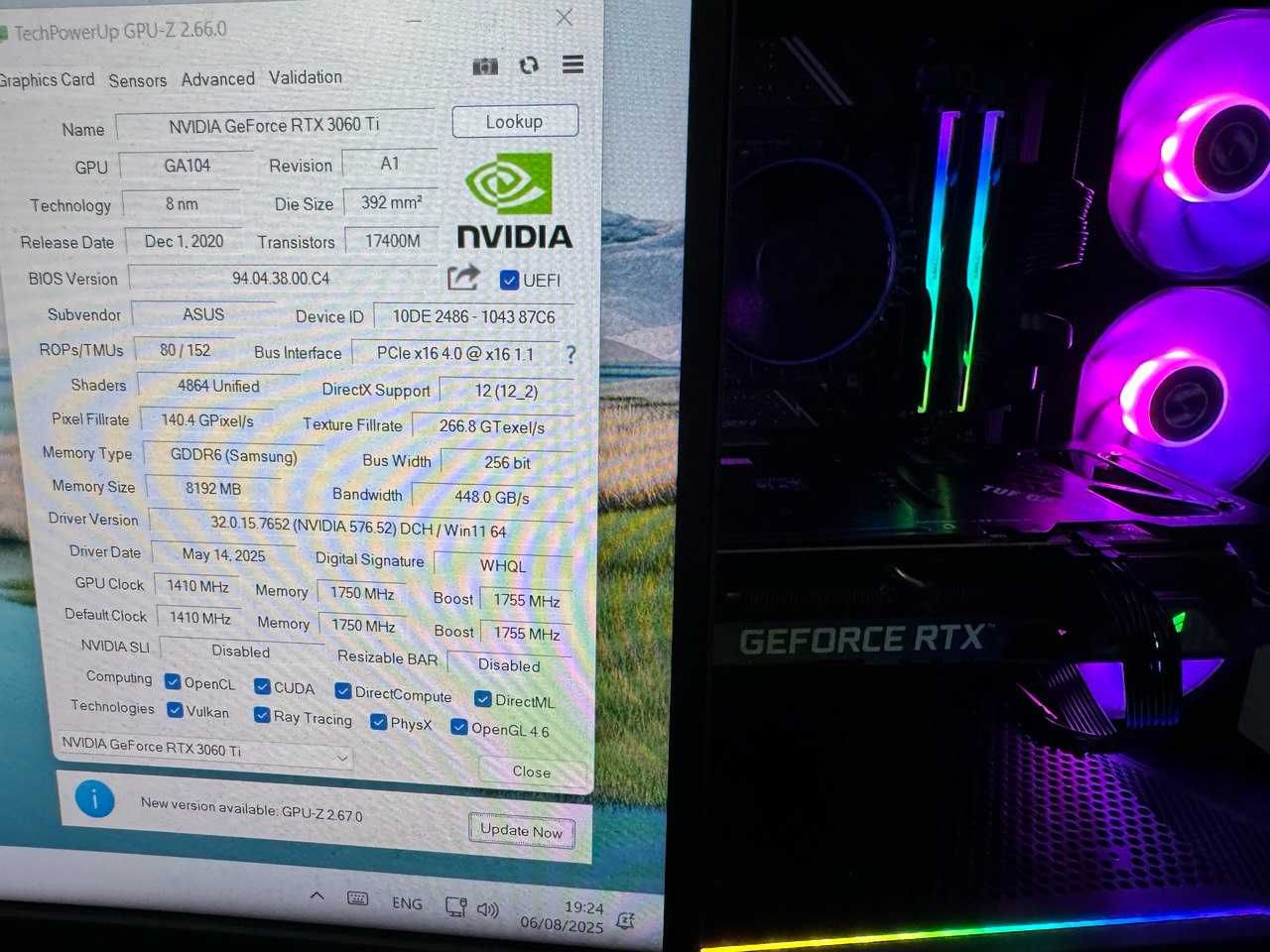 Karta graficzna ASUS RTX 3060 Ti TUF Gaming OC 8GB (stan idealny)