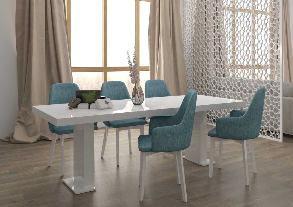 Zestaw Bomar: rozkład. stół Alan lakier+krzesła Emmi biały lakier -55%