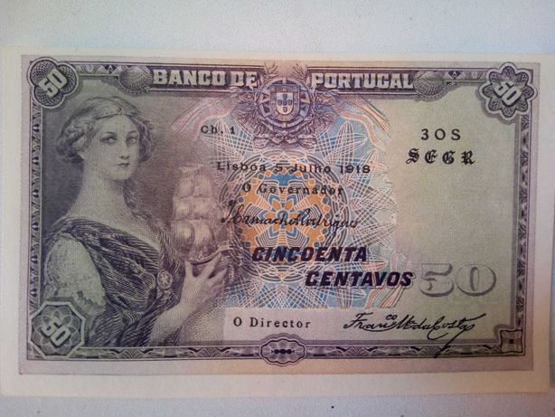 Nota antiga Portuguesa 50 centavos de 1918