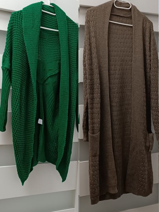 Kardigan 2szt. uni na S M L xl długi sweter zielony fango