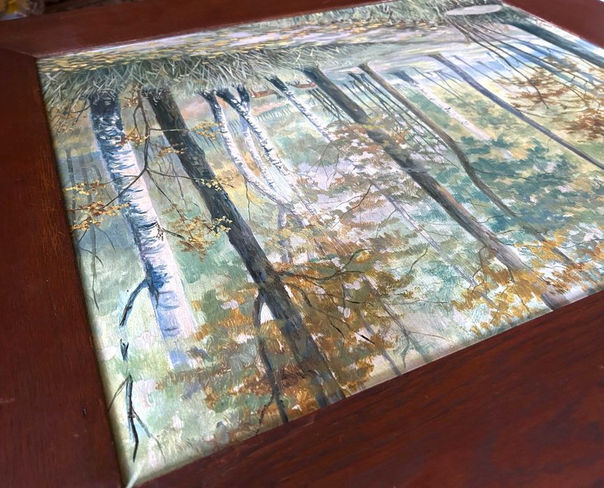 Obraz olejny w dębowej ramie W lesie Obraz podpisany w 60,0 x 76,0 cm