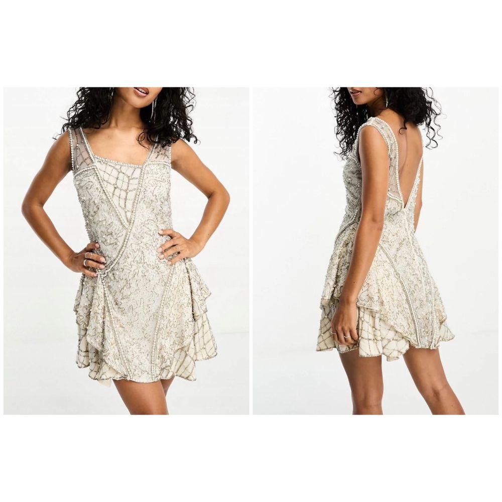 Asos luxe cekinowa sukienka mini zdobiona 40 L 42 xl m 38  księżniczka