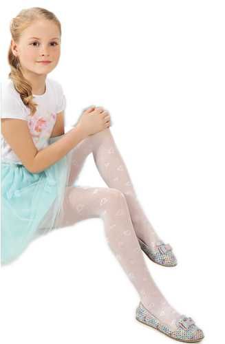 Rajstopy dziewczęce 20 DEN białe KWIATEK/STORCZYK żakard POLA 146-152