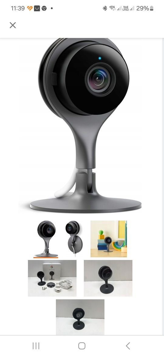 Inteligentna kamera wewnętrzna Wi-Fi  1080p. Google Nest Cam Indor.