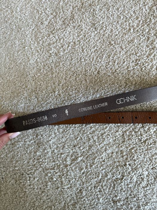 Brązowy klasyczny skórzany pasek damski Ochnik 90