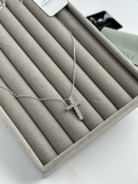 Новий Срібний хрестик під тіффані з муасанітами 3мм та ланцюжком