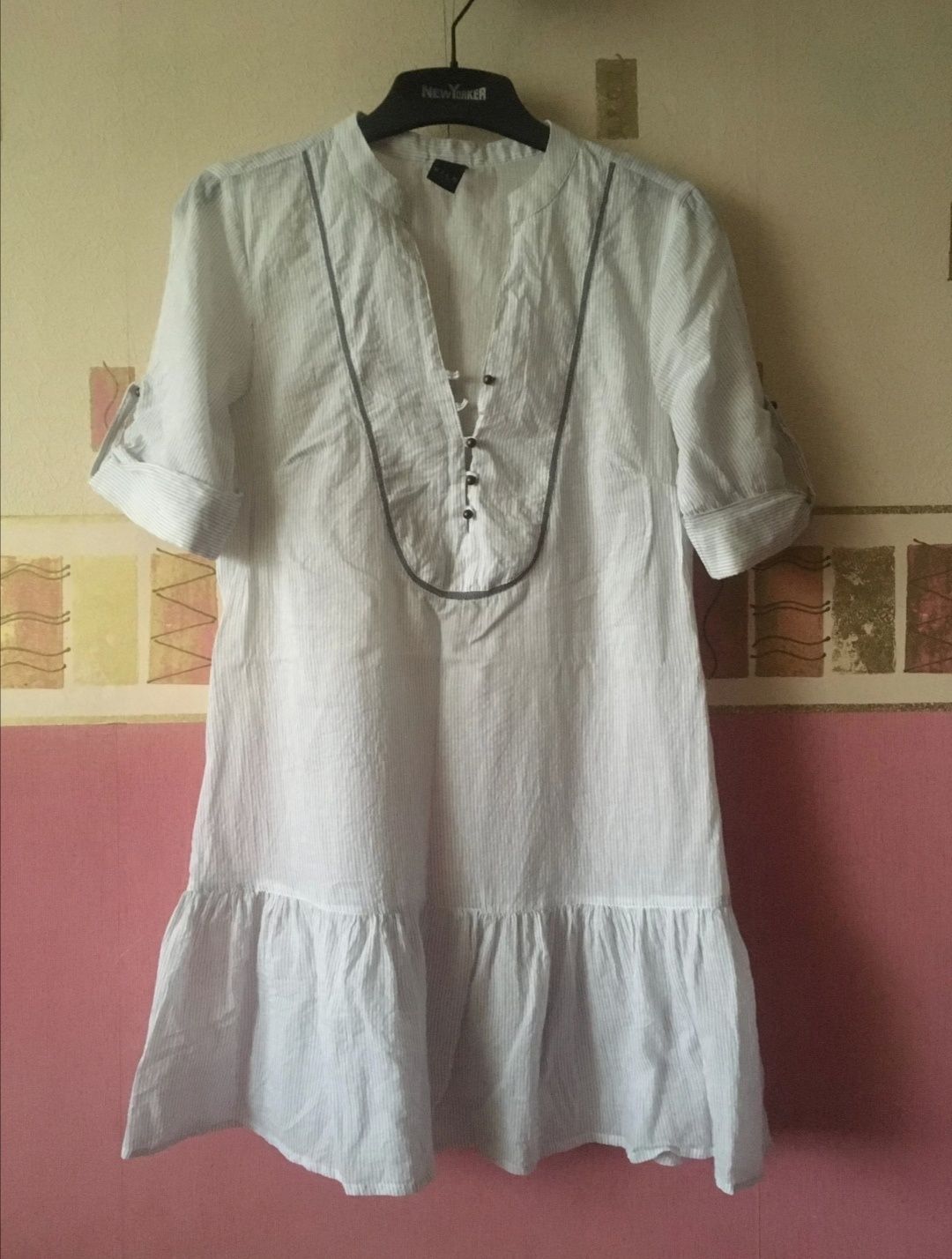 VILA bawełniana koszula tunika sukienka biała w paski prążki NOWA!