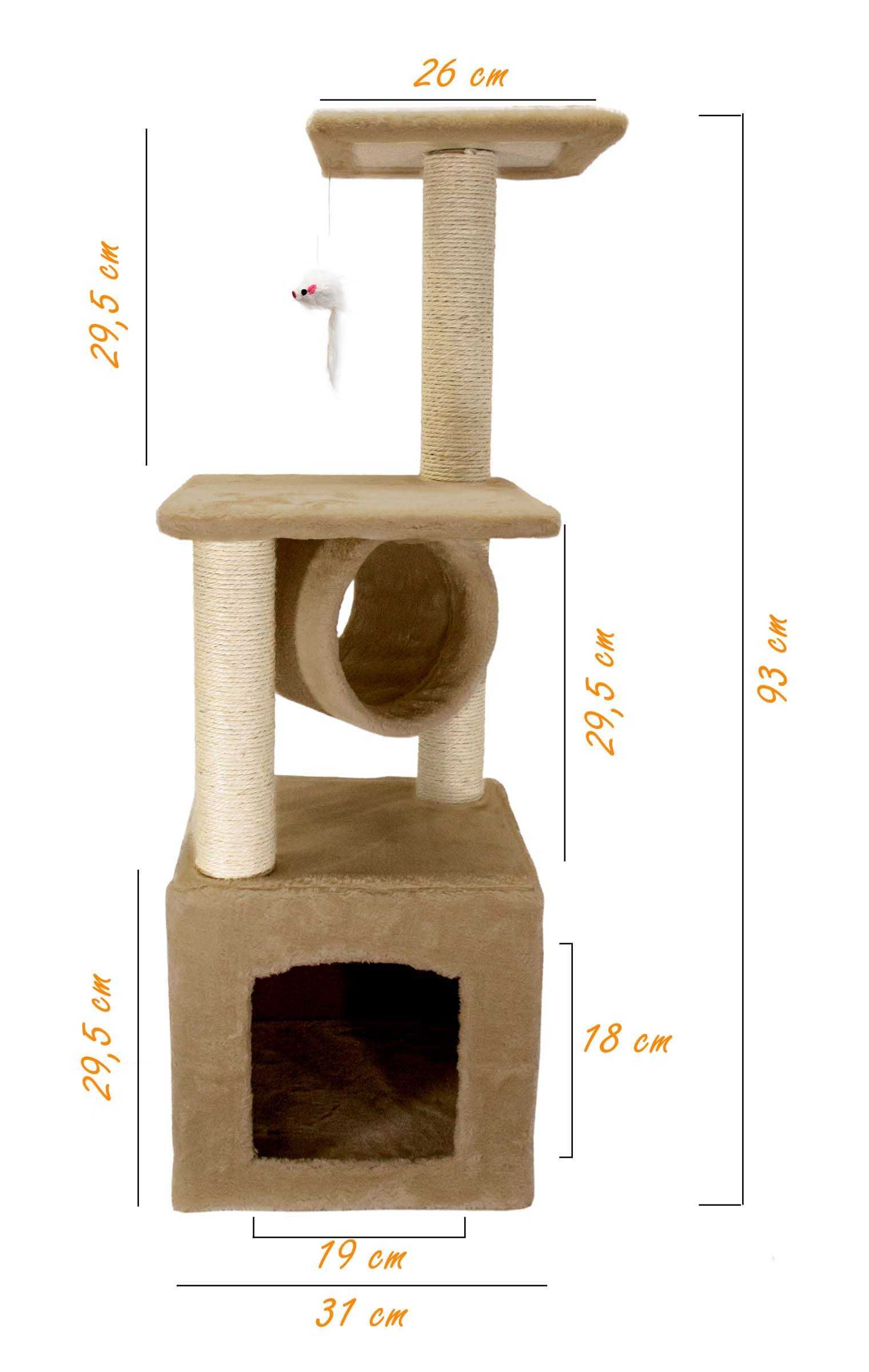 Drapak dla kota, 5-poziomowy 93cm z tunelem i domkiem
